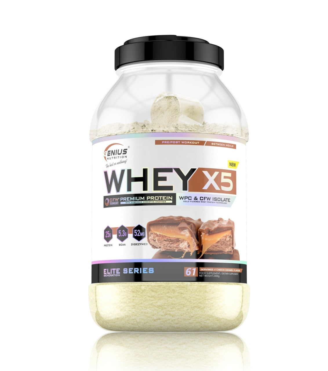 WHEY-X5® 2000g, pudra, Genius Nutrition, Blend proteic din zer concentrat si izolat